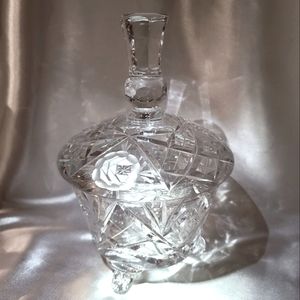 Rare Vintage Beyer Lead Crystal Footed Candy / Compote Bowl with Lid